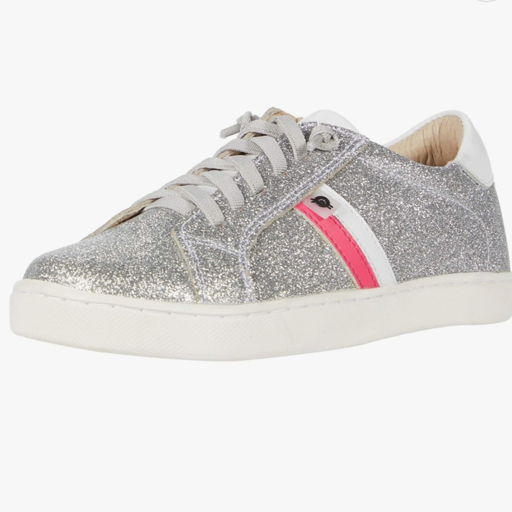 OLD SOLES GIRL'S GLAMBO LEATHER SNEAKERS, GLAM ARGENT/SNOW/NEON PINK/SILVER